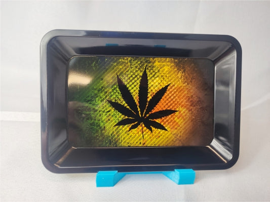 'Black Weed Leaf' Style Metal Rolling Tray