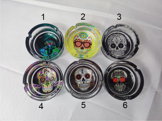 Sugar Skull Glass Ashtray Round - Various Designs