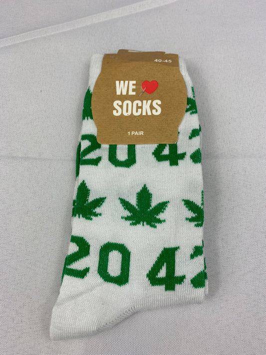 White and Green 420 Leaf Socks