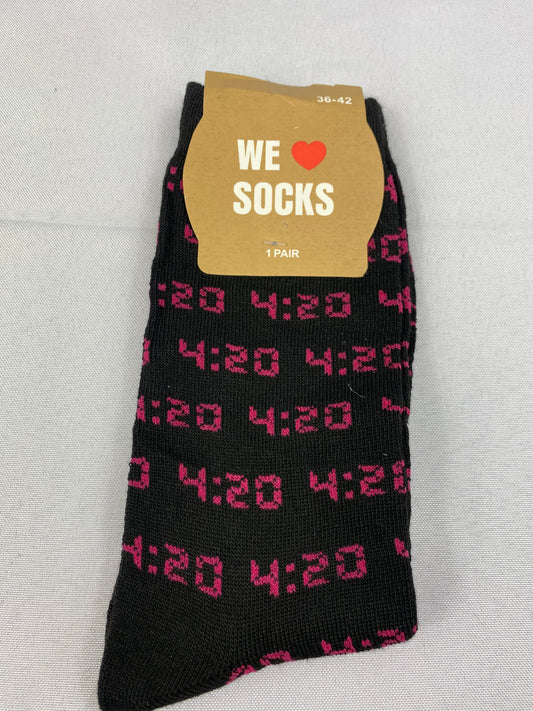 Black and Pink 420 Clock Socks