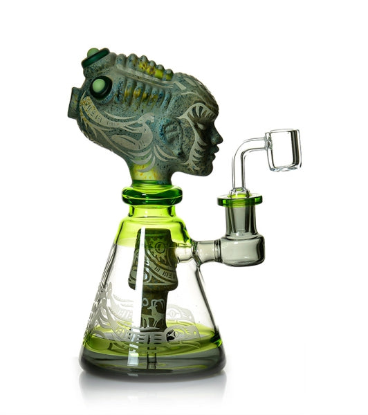 Tiki Head Coloured Glass Dab Rig / Waterpipe 21cm