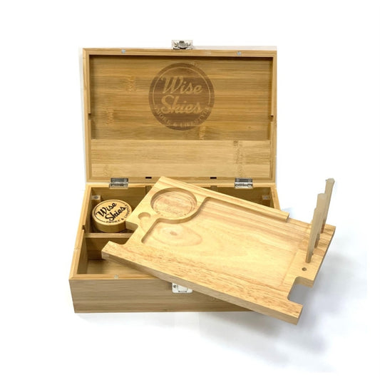 Wise Skies Bamboo Box With Magnetic Tray and Glass Jar